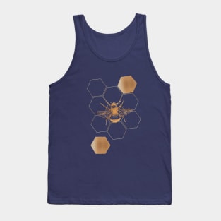 Gold Honey bee with hexagon on navy Tank Top